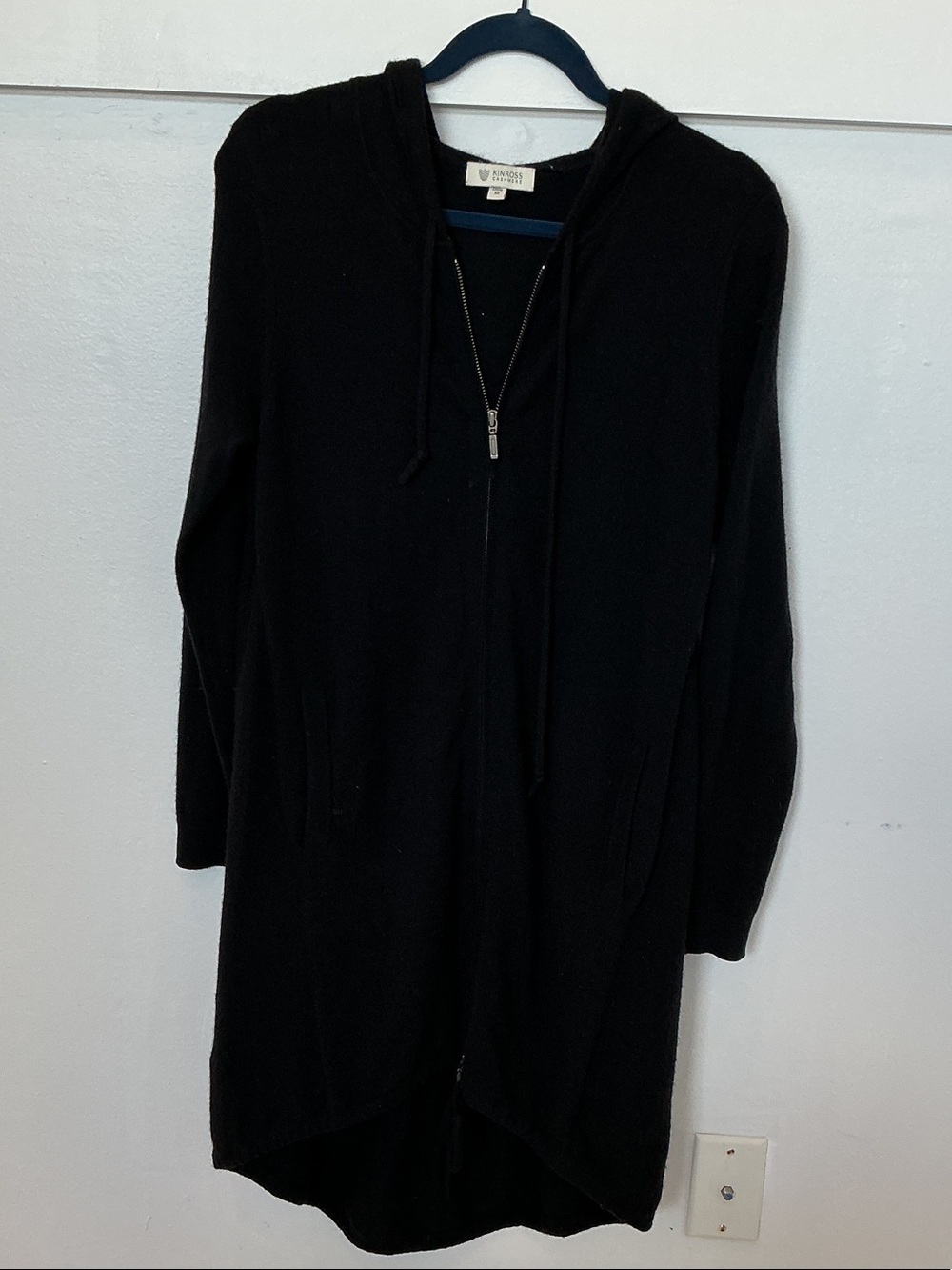 Black Hooded Zip-Front Longline Cardigan